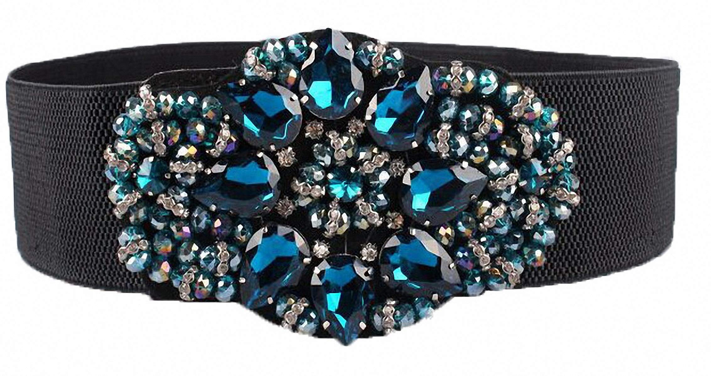 Pailletten Elastische Riem Dames Plastic Glitter Stof Brede Riem Tailleband Cinch met Metalen Gesp, Zilver, M