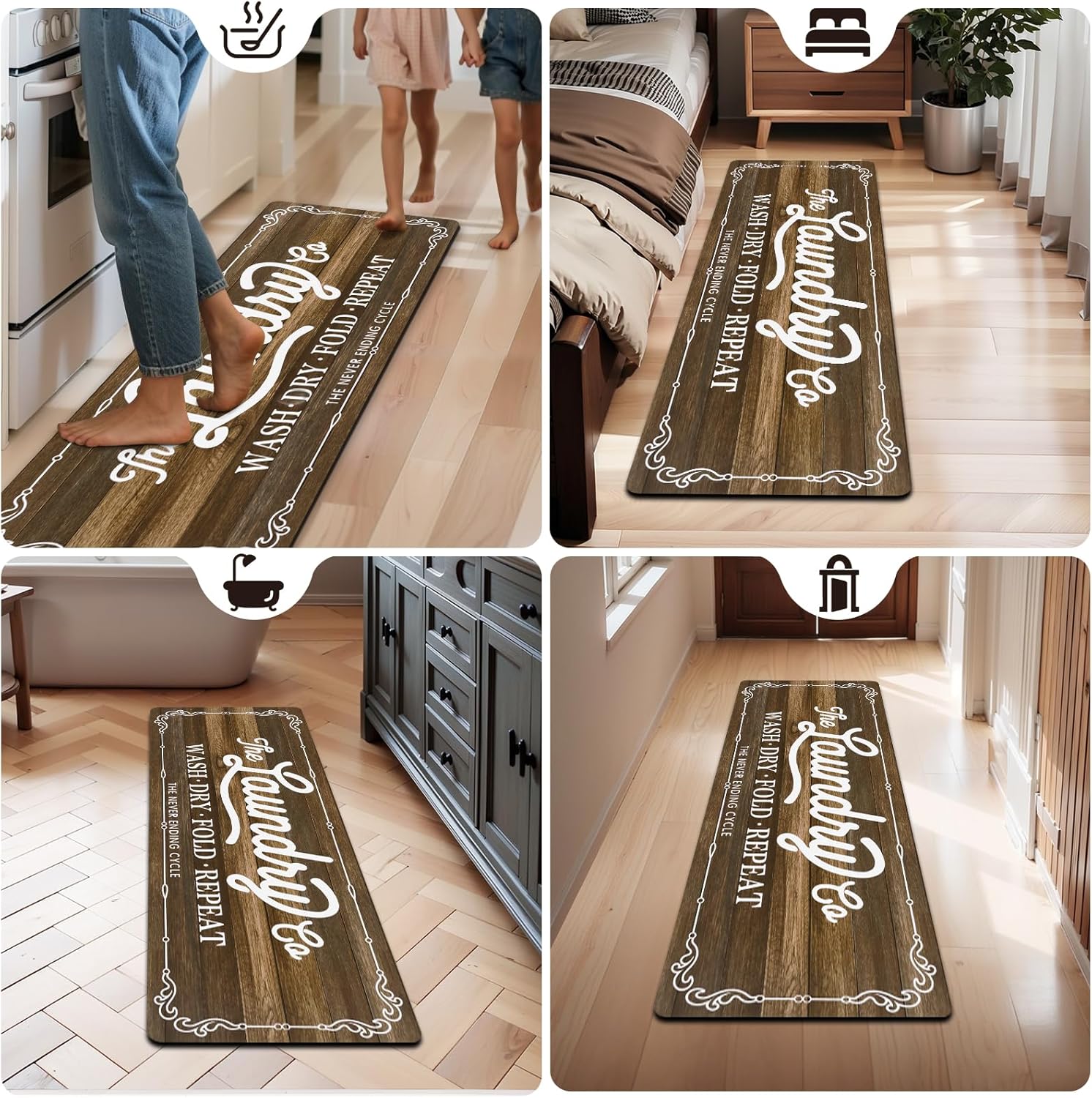 Pauwer Laundry Room Rug Runner 20"x60" Waterproof Rubber Laundry Mat Non Slip Kitchen Mats for Floor Washable Floor Mat Runner Rug for Farmhouse Mudroom Washroom Bathroom Decor