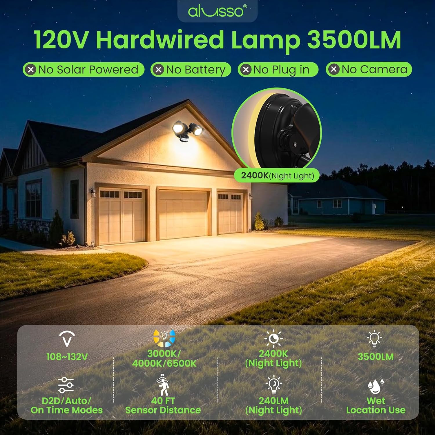 ALUSSO Motion Sensor Outdoor Lights , 30W 3500LM Flood Lights Outdoor 120V image 3