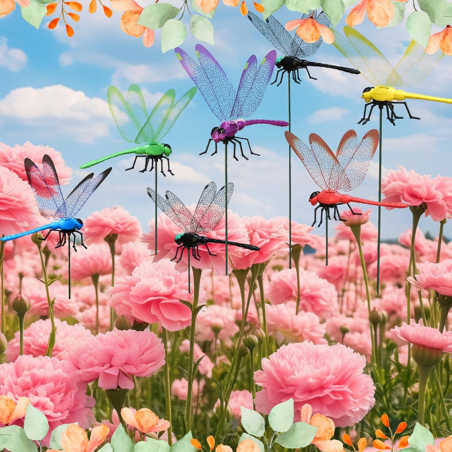 30 Pieces 3D Dragonfly Garden Decor Large Dragon Fly Garden Stakes Dragonflies Garden Ornaments Decorative Dragonflies Patio Decoration Dragonfly Stakes with Sticks 6 Colors