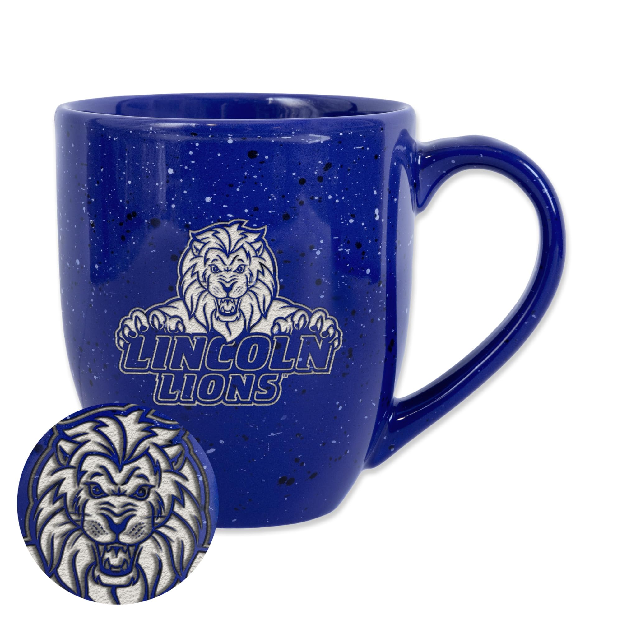 Rico Industries NCAA Lincoln (PA) Lions Primary Logo Royal 16 oz Team Color Laser Engraved Speckled Ceramic Coffee Mug — image 1