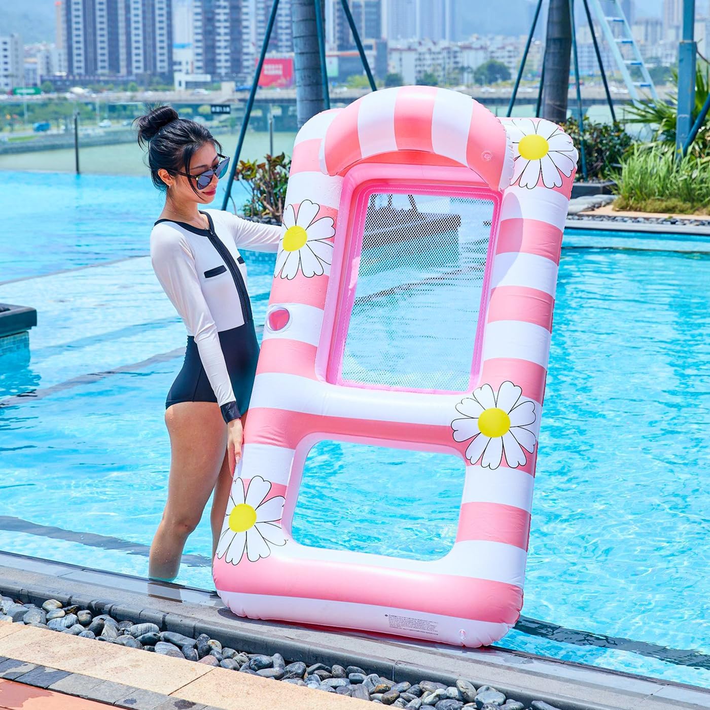 Set of Striped Pool Floats Adult-Extra Large Bachelorette Pool Inflatable Pool Floaties Raftst Floating Chair Water Floaties for Swimming Pool Graduation Beach Floats Vacation Pool Party