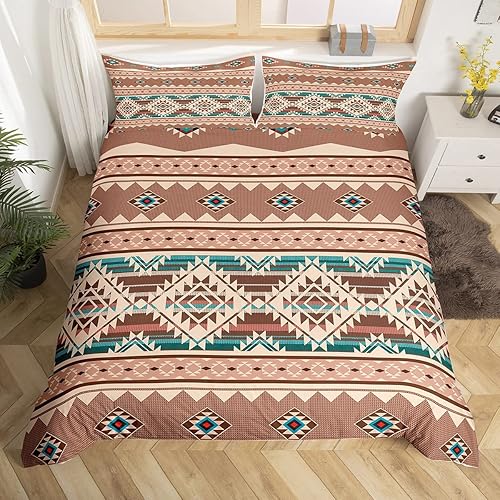 Juego de ropa de cama occidental tamaño Queen, funda de edredón azteca, estilo nórdico exótico, bohemio, estilo nórdico, tribu india, geometría,