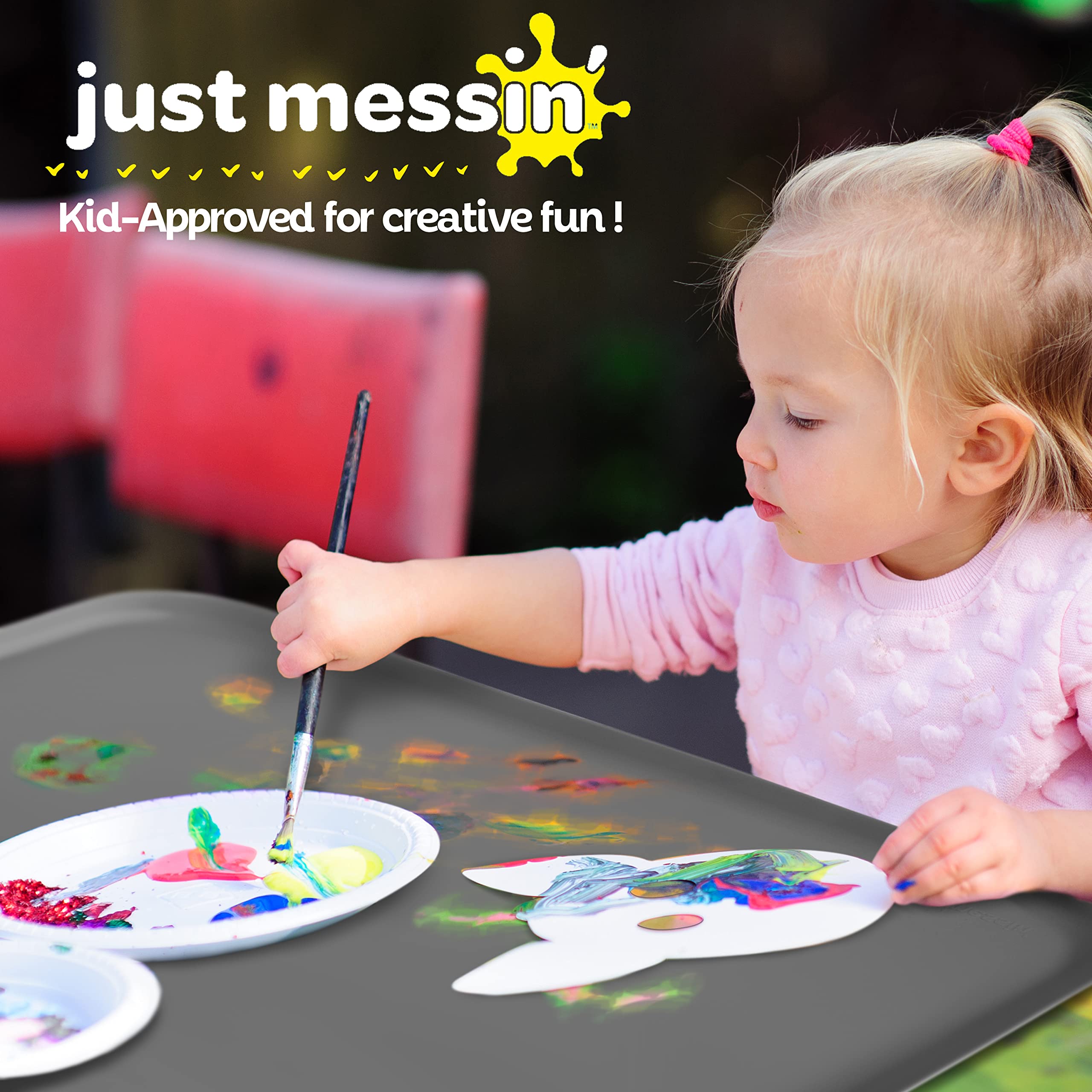 Just Messin' Tappetino artistico in silicone per artigianato, resina, vernice, slime e creazione di gioielli, protezione multiuso per tavolo con lati rialzati per contenere disordine, antiscivolo