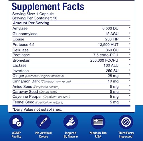 Miniatura 2 de Enzimas digestivas para mujeres y hombres - 90 cápsulas veganas - Suplemento de enzimas digestivas con bromelina, jengibre y más - Digestivo