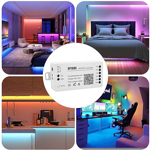 Miniatura 4 de VIPMOON SP108E controlador WiFi LED, control remoto inalámbrico para WS2811 WS2815 WS2801 SK6812 WS2813 SK9822 APA102C RGB direccionable tira de
