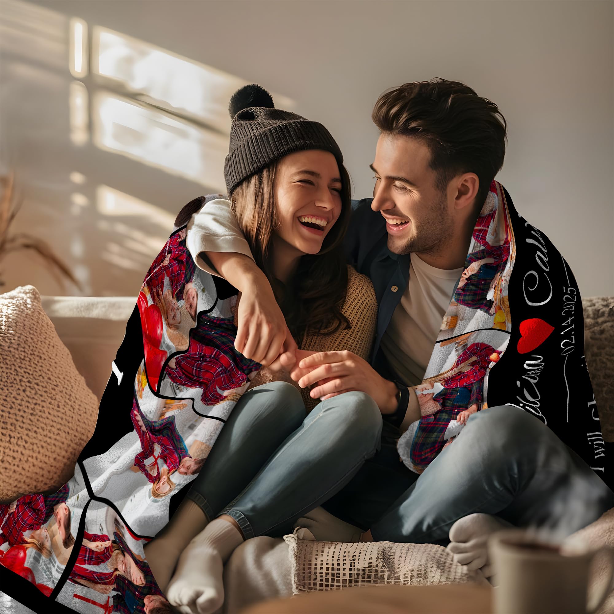 Personalized Valentine's Day Blanket Gifts for Girlfriend Boyfriend, Custom Couple Blankets with Pictures, Customized Blankets with Photos Anniversary Birthday Gifts for Wife Husband Him/Her