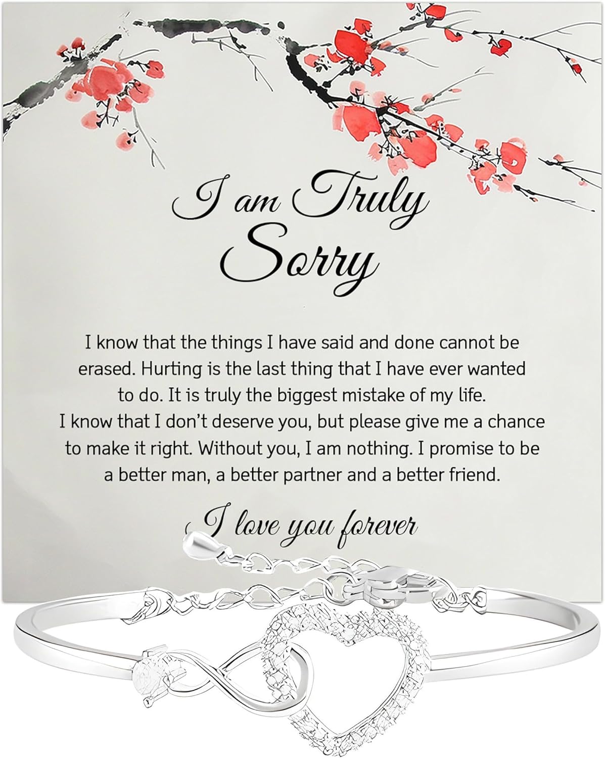 I'm Sorry Gifts For Her Infinity Heart Bracelet, Sorry Gift, Apology Bracelet Card, Forgive Me Jewelry, Sorry Partner With Heartfelt Message & Elegant Box