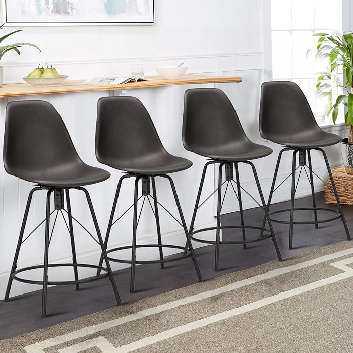 Buy Awonde 24" Swivel Bar Stools with Backs Set of 4 Black Plastic