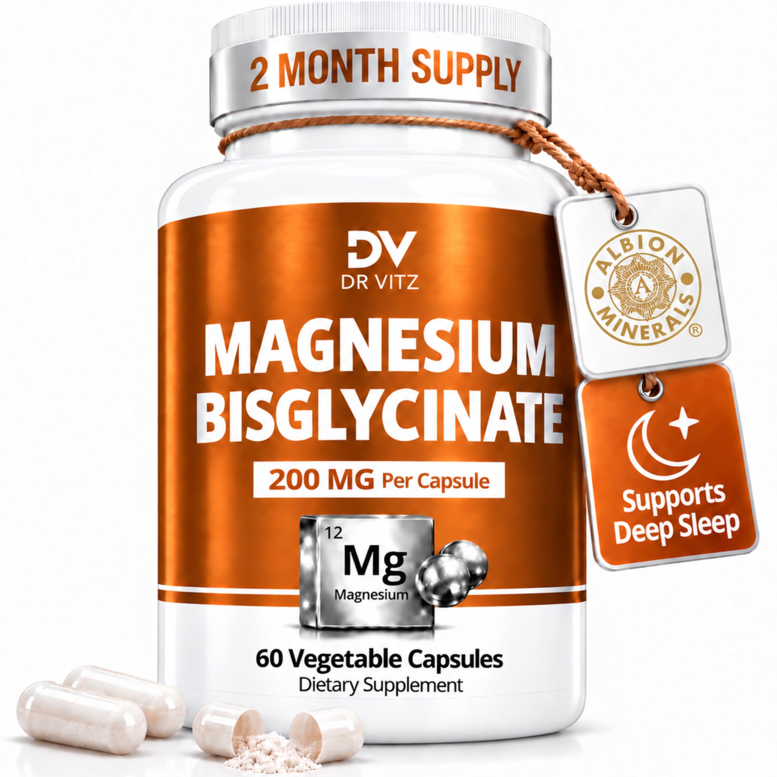 Albion® Magnesium Bisglycinate Chelate, 200 mg per Capsule – Chelated Magnesium Glycinate for Sleep, Stress & Muscle Recovery – Gentle, Non-Laxative – 60 Vegan Capsules 60 Count (Pack of 1)