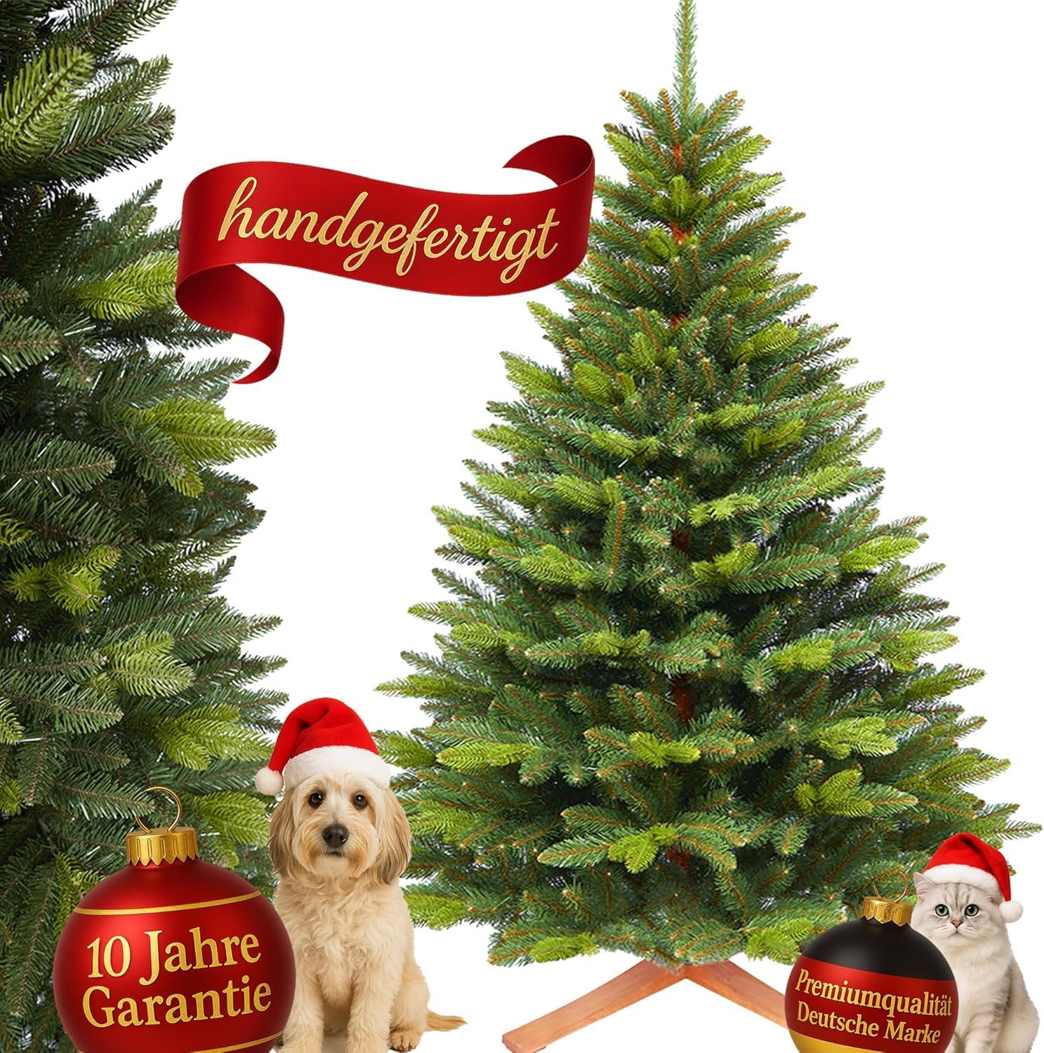 Premium Weihnachtsbaum künstlich-180cm-handgefertigt Naturgetreu dichte Zweige Weihnachtsbaum mit massivem Echtholzständer–Tannenbaum künstlich Christbaum mit Spritzgusselementen (1,80 m)