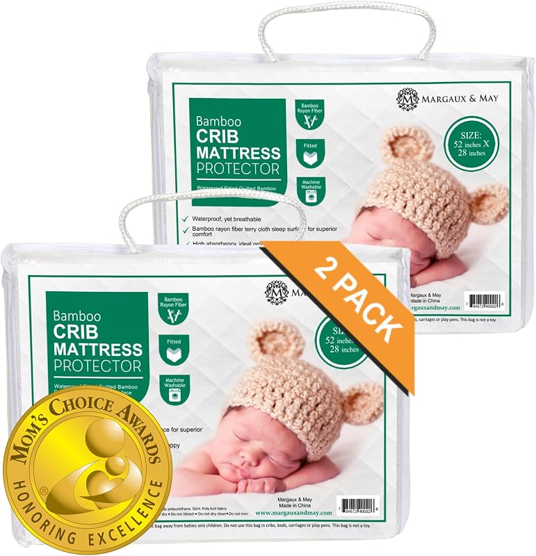 Margaux & May Crib Mattress Protector, 2-Pack, Oeko-TEX® Certified | 100% Waterproof, Fitted, 28" x 52", Standard Crib Size, Mattress Protector Pad, Highly Absorbent Quilted Cover, Noiseless