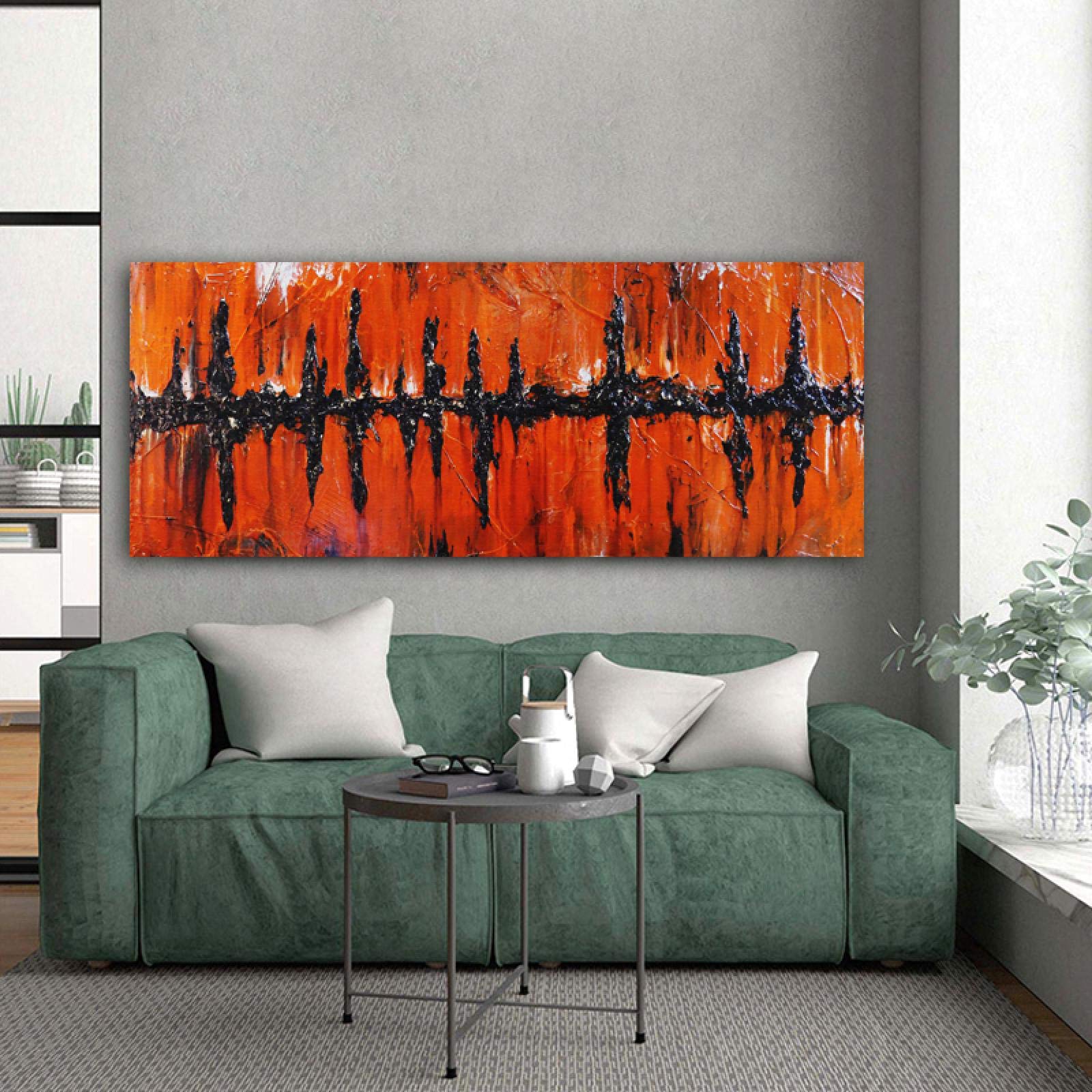 Duży rozmiar pomarańczowa abstrakcyjna farba sztuka ścienna obrazy na płótnie wydruk plakat obraz olejny salon wystrój domu 30 x 75 cm (12 x 30 cali) rama wewnętrzna