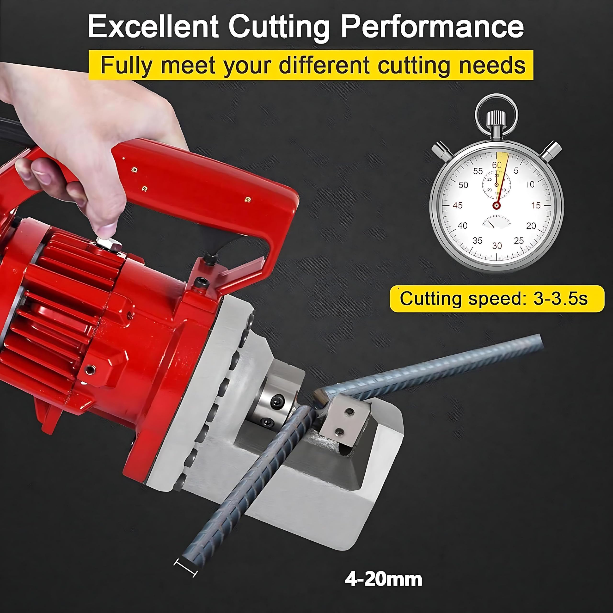 Tagliaferro Rapido Elettroidraulico - 1250W Rame, Taglio #3-#6 in 3,0-3,5s, Custodia Inclusa per Cantieri Stradali e Industriali