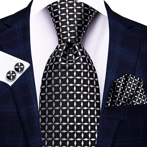 Miniatura 5 de Hi-Tie Lote de 5 piezas de caja de regalo para hombre, corbata con gemelos cuadrados de bolsillo, colección de corbata de cuello de seda