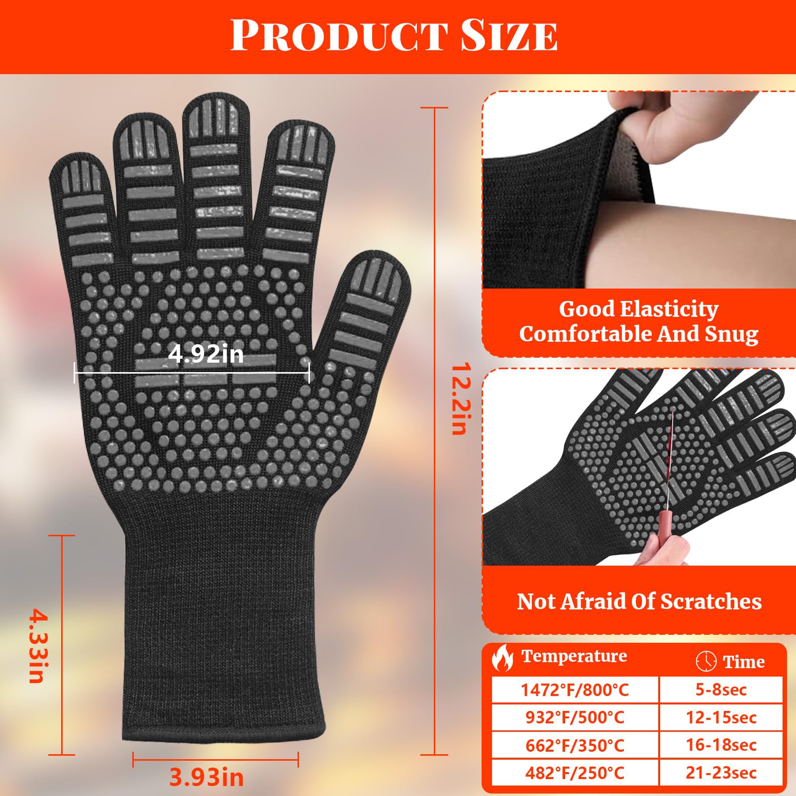 Heat-Resistant Griddle Gloves – Silicone & Cotton, 500°F Protection – Non-Slip Texture