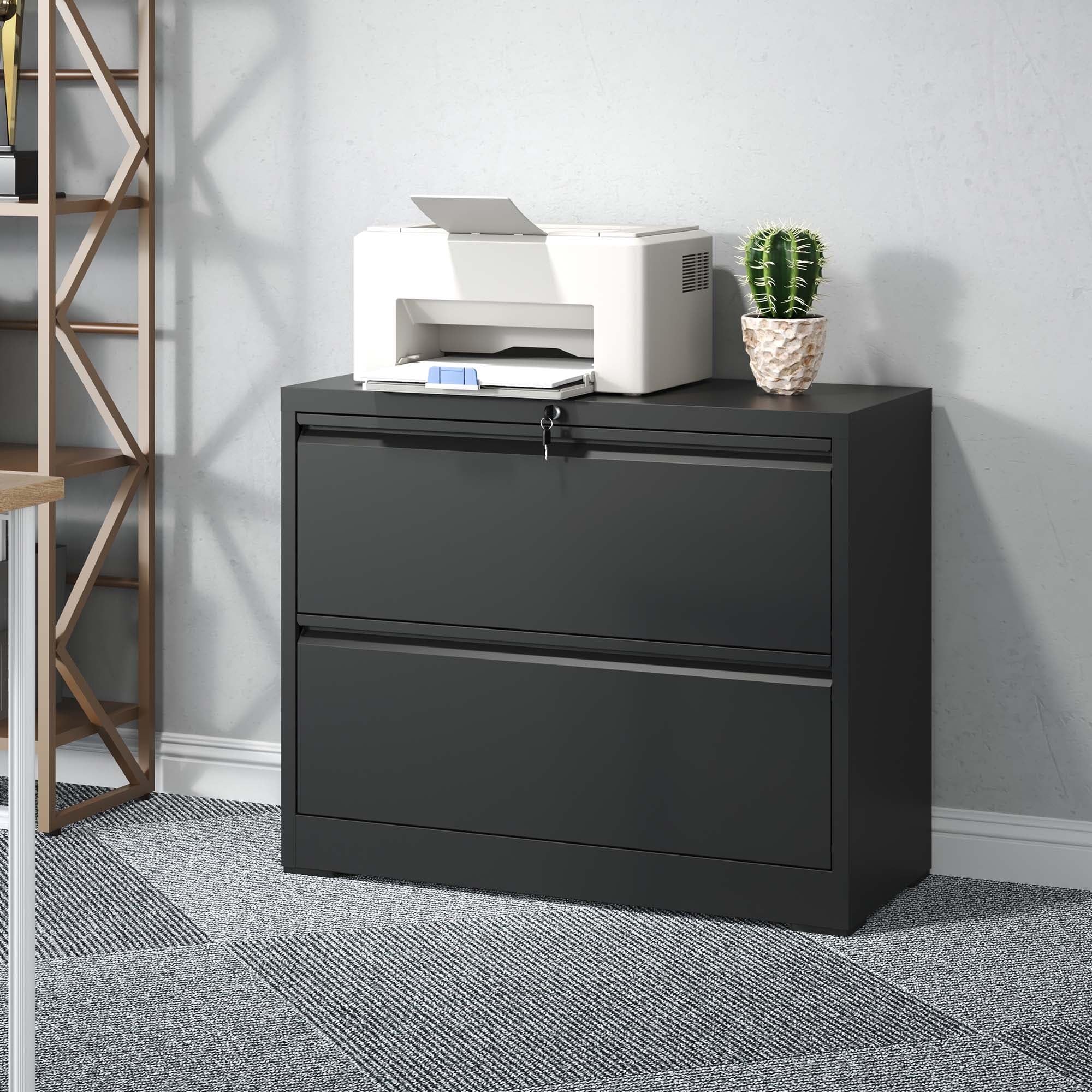 2 drawer lateral file cabinet with lock, file cabinets for home office legal/letter a4 size, file cabinet storage cabinet,require assembly, black