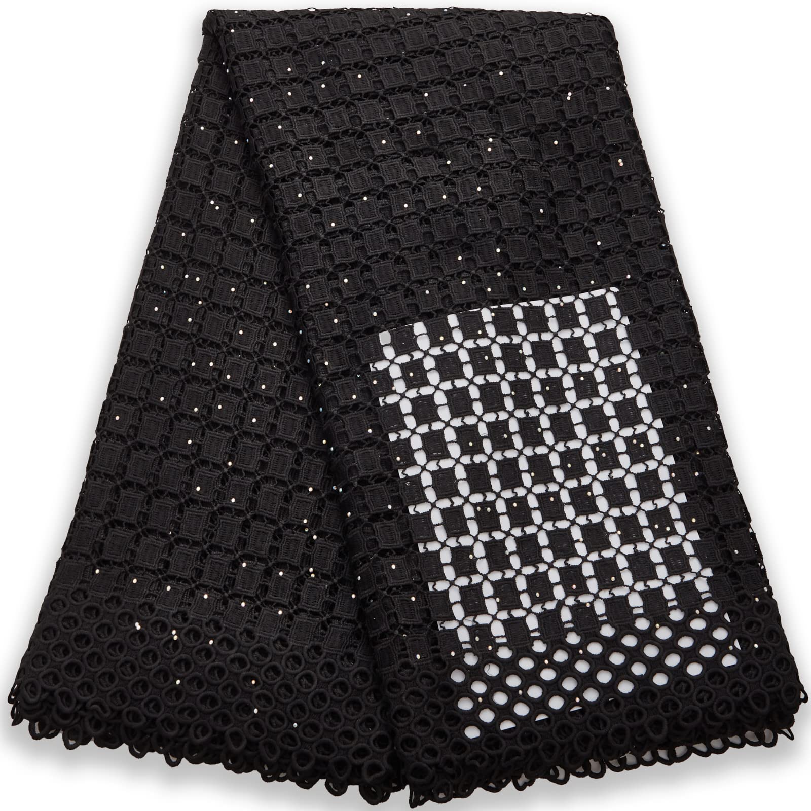 SJD LACE African Lace Fabric 5 Yards, French Soft Pure Embroidery Guipure Cord Lace Fabric for Wedding Party Dress Sewing 26867