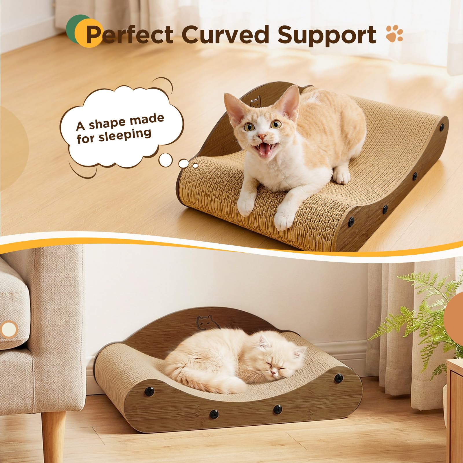 Gimars Rascador para Gatos de Cartón Ondulado en Forma de Sofá, Cama y Mueble Rascador, Protección de Muebles, Lounge para Gatos (Nogal, 43 cm)