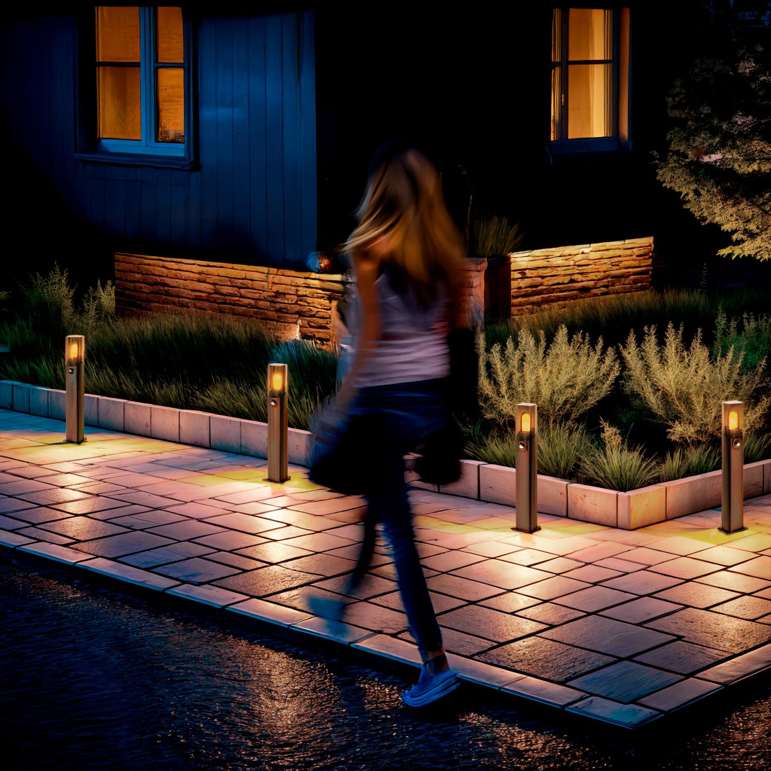 LEDKIA LIGHTING Baliza de Pie Exterior 60cm Aluminio con Sensor PIR Pelly Negro E27