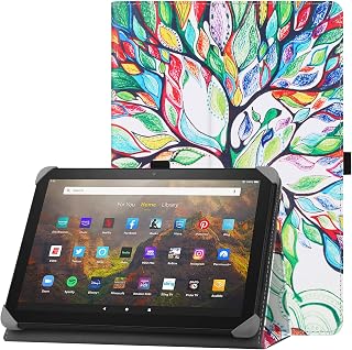 HoYiXi Universal Case for 9-10.1 inch Tablet Fire HD 10 2021/2023 & Fire HD 10 Plus 2021/2023 with Stand Folio and Hand Strap Protective Cover for 9"-10.1" Samsung Lenovo Huawei Tablet - Tree