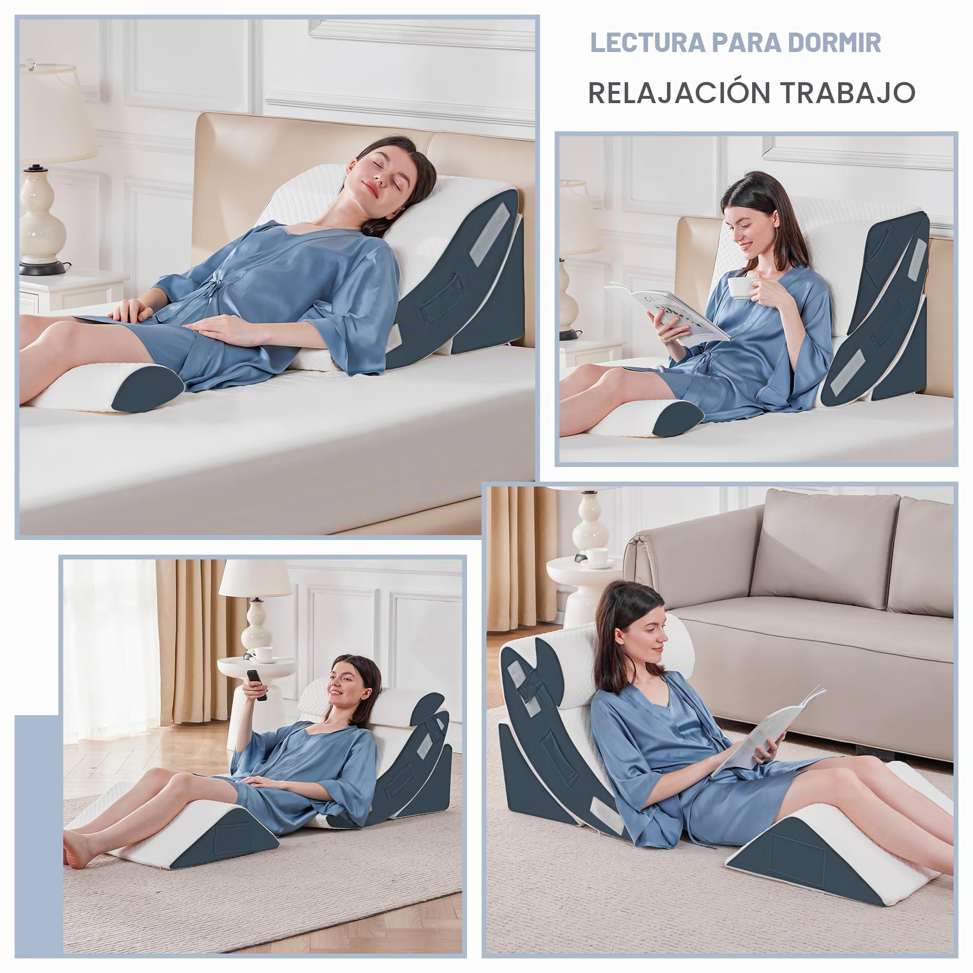 Juego de 4 almohadas ortopédicas de cuña de cama para dormir, cojín de espuma de cirugía para cuerpo, espalda y piernas, alivio del dolor, triángulo ajustable almohada de apoyo con reflujo ácido