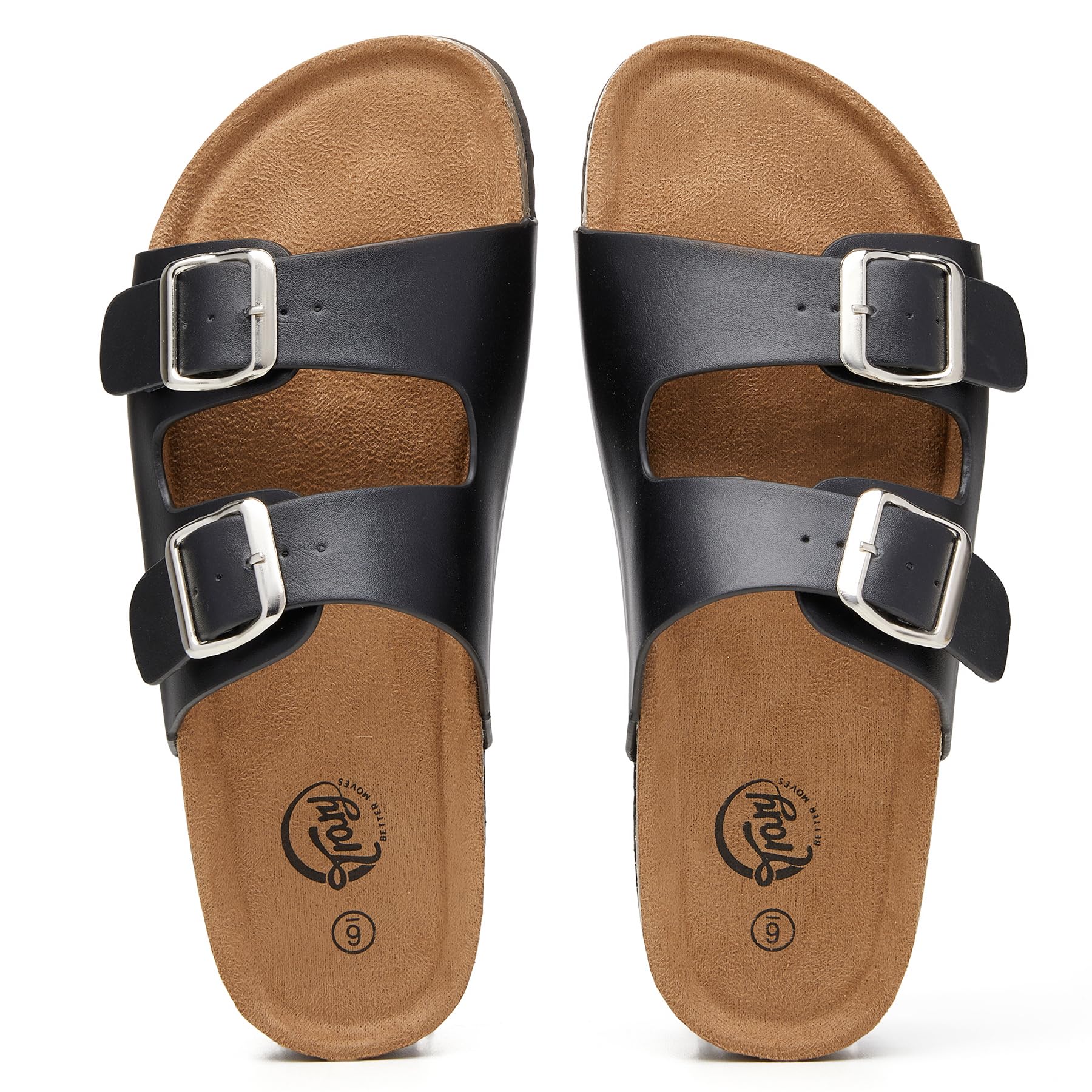 Trary Women's Sandals Cork Footbed Slide Sandals Comfortable Slip On Slides Summer Beach Flip Flops with Adjustable Buckle Casual Flat Sandals