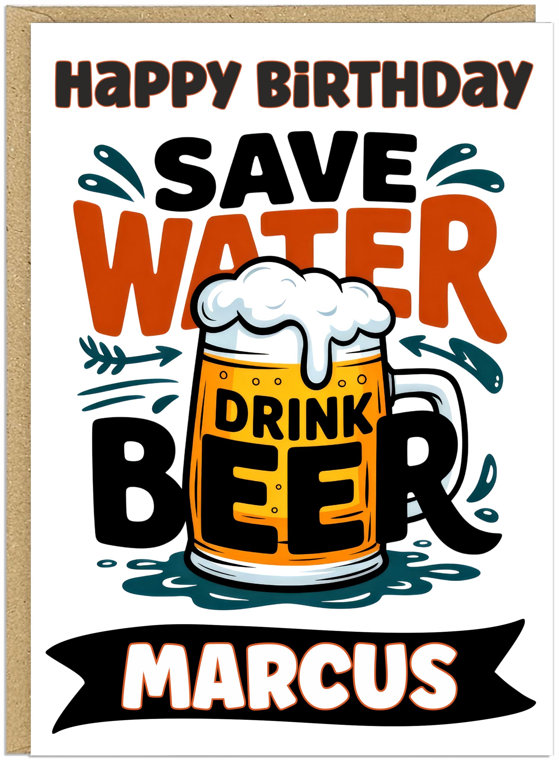Personalised Beer Birthday Cards for Men Dad Brother Grandad - Custom Own Name Funny Designs Beer & Chill Adulting is Hard Calling Cheers A5 Happy Birthday Cards (Save Water Drink Beer)