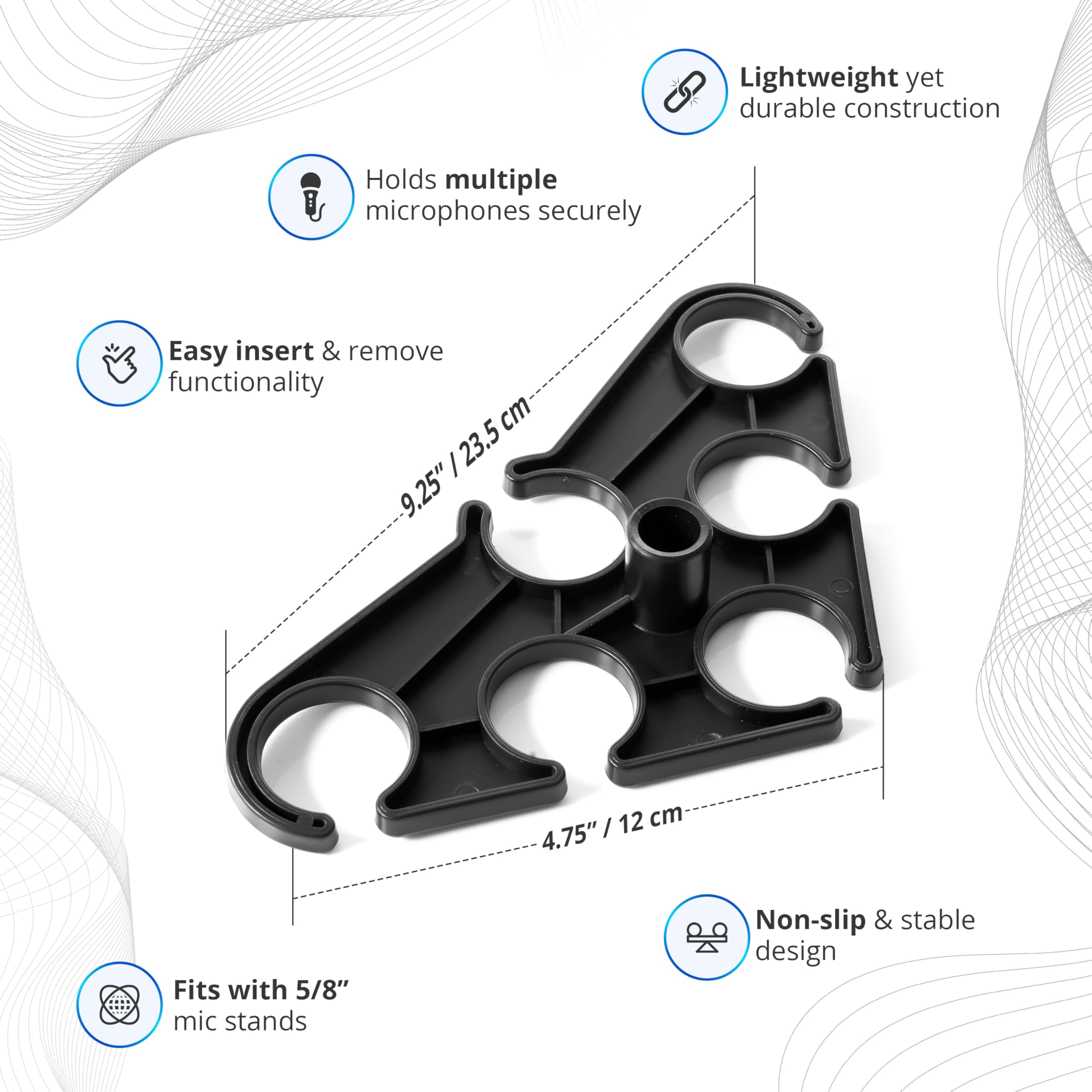 MerleGrape Multi Microphone Holder - Onstage Mic Holder, Wireless Microphone Holder for Mic Stand - Hold Up to 6 Mics - Complete with Cable Tie Wraps