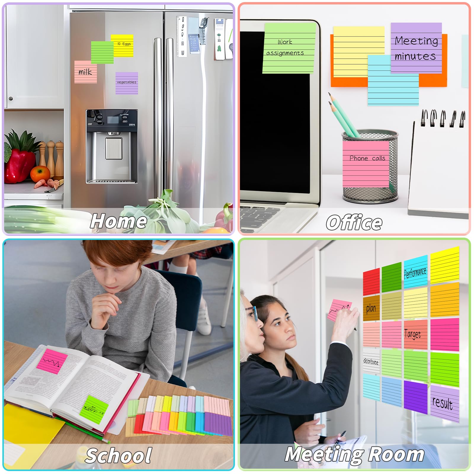 100 Stück linierte Haftnotizen, Großpackung, 7,6 x 7,6 cm, selbstklebende Notizblöcke, bunt, in 20 Farben, selbstklebendes Papier, Memo, 50 Blatt/Block, einfach zu verschicken, für Büro, Zuhause