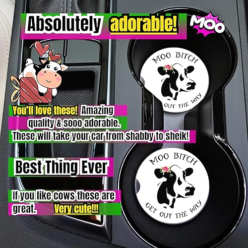 Miniatura 5 de Posavasos de vaca para portavasos  Paquete de 2 bonitos accesorios de automóvil con estampado de vaca para mujeres, divertida decoración de cosas de