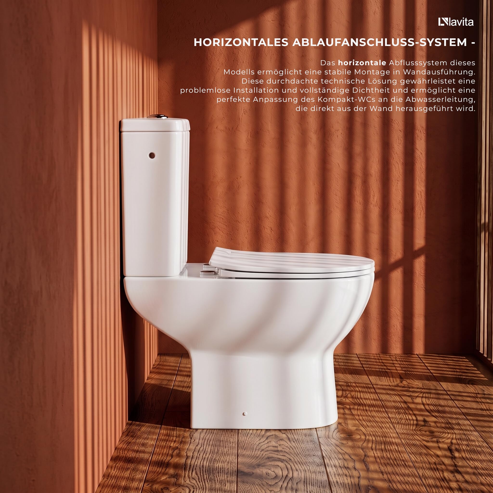 LAVITA Einteilige Stand-WC mit eingebautem Spülkasten LENTI WHITE WC deckel mit Absenkautomatik Keramik Toilette Spülrandlos Toilettenschüssel Toilettenbecken Stehend + WC-Anschlussstück