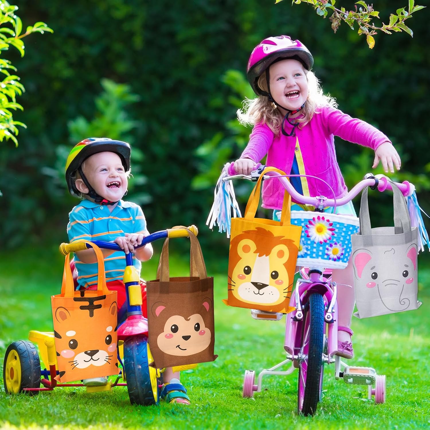 Photect 32 Pcs Safari Party Favor Bags Non Woven Jungle Animal Goodie Treat Bags with Handles Lion Tiger Elephant Monkey Giraffe Gift Pack for Kids Safari Themed Party Birthday Baby Shower Supplies - Image 5