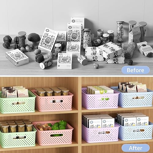 Vista 44 de MaxGear Organización y almacenamiento, 3 unidades, contenedores organizadores de plástico, cestas tejidas para almacenamiento, cestas de plástico