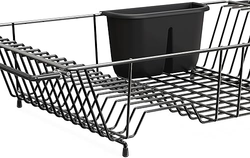 Miniatura 9 de Simple Houseware Escurridor de platos grande de acero inoxidable para encimera con soporte para utensilios, color negro
