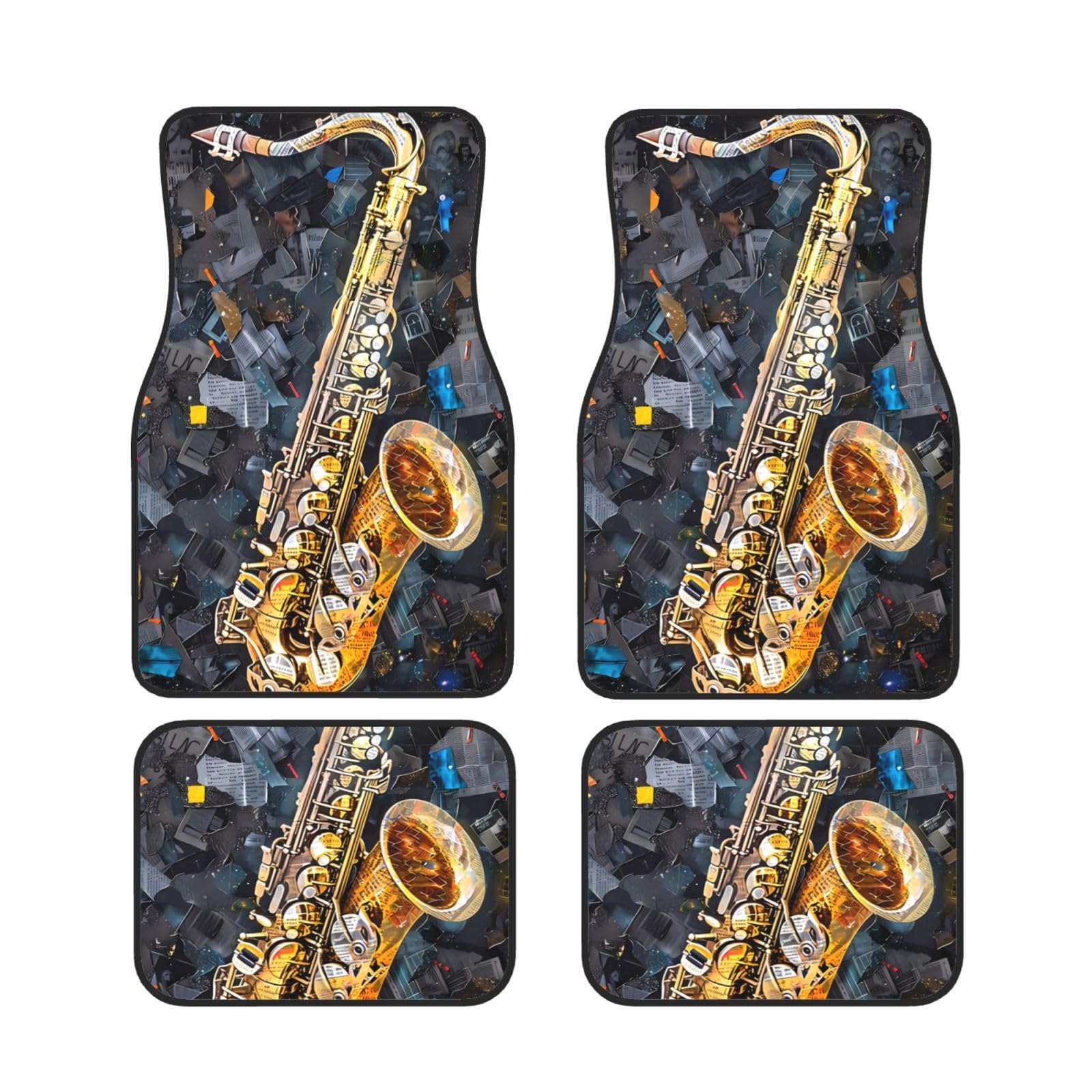 Set di tappetini per auto divertenti con motivo a sassofono jazz, musica artistica, set da 4 pezzi - Tappetini per auto, accessori per auto anteriori e posteriori