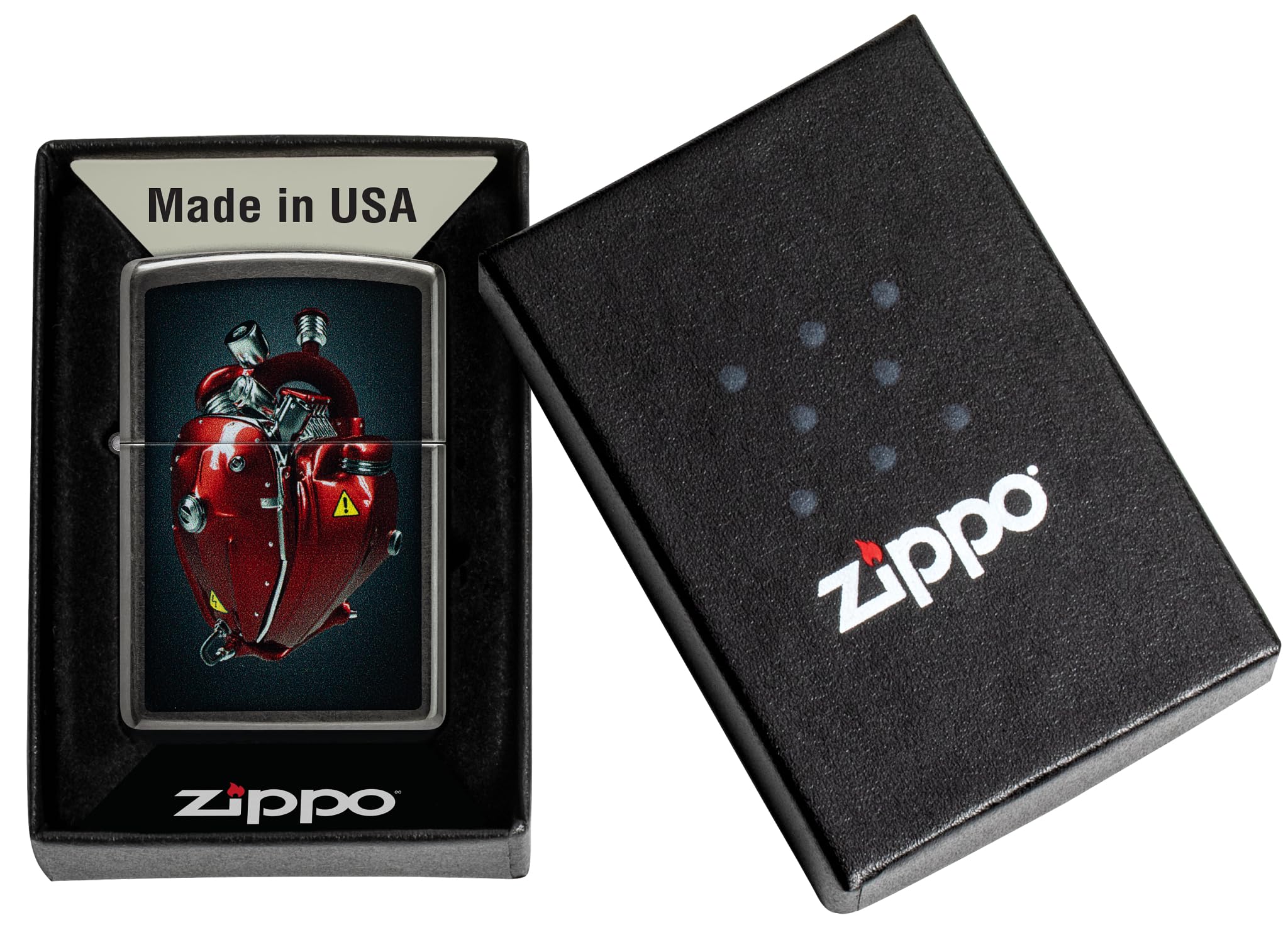 Zippo Mechero - Heart Engine, Gray Dusk, Color Image - Recargable - Reutilizable - Diseño Resistente al Viento - Caja de Regalo - Hecho en EE. UU.