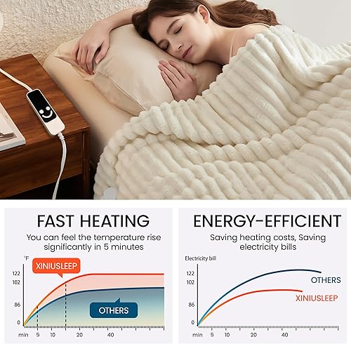 Miniatura 3 de XINIUSLEEP Heated Blanket Twin Flannel Sherpa Electric Blanket, Reversible Heating Blanket with 3 Heating Levels & 4 Hours Auto Off, Safe Electric