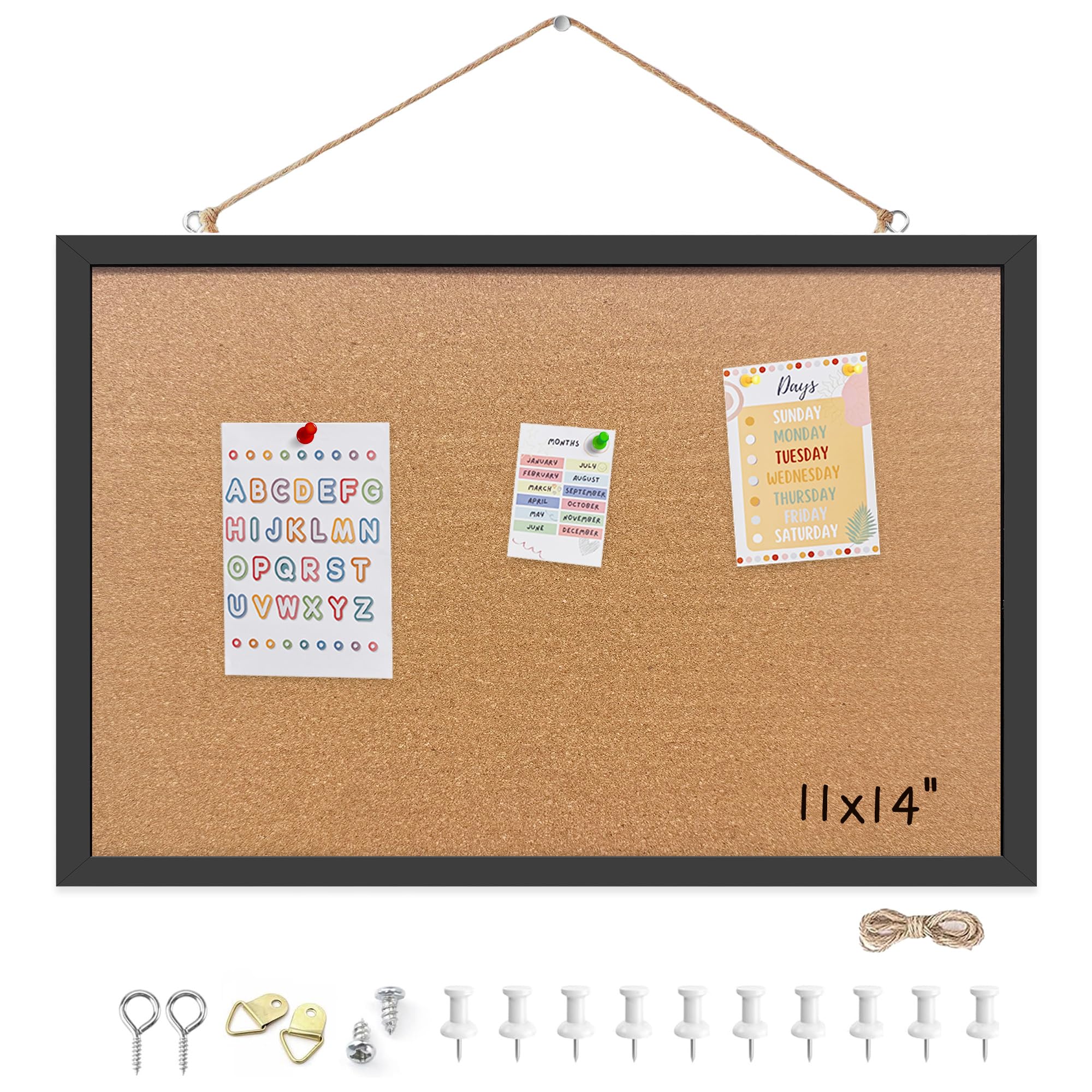 11"x14" Black Wood Framed Hanging Cork Bulletin Board
