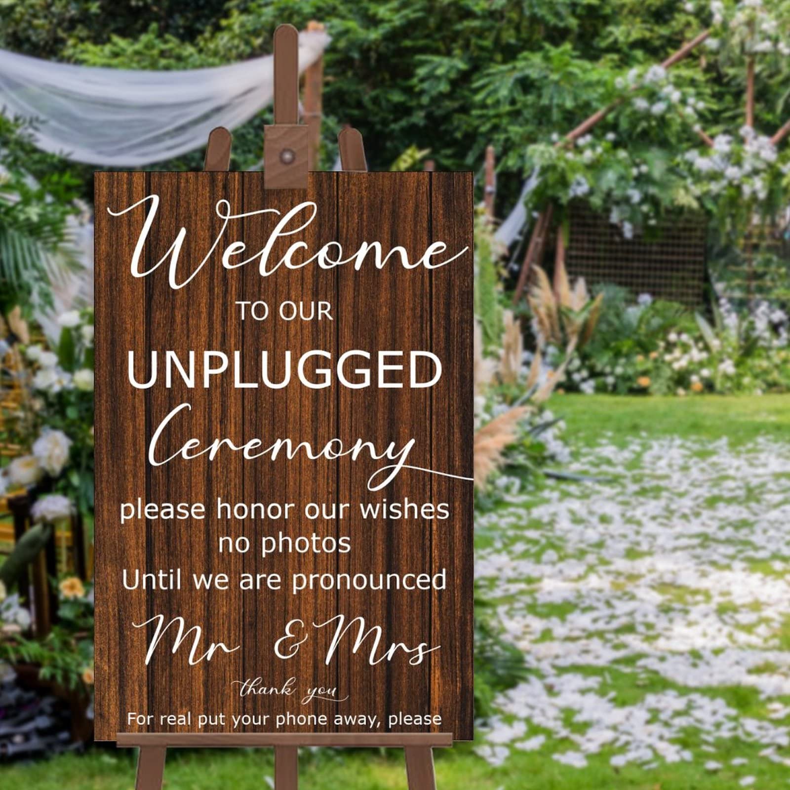Panneau de bienvenue de mariage unplugged cérémonie sans photos en bois 76x50 cm