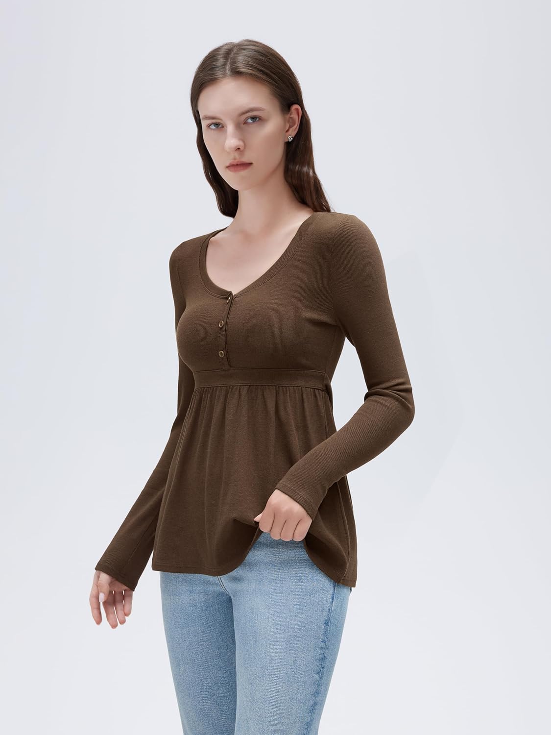 SUUKSESS Womens Babydoll Tops Cute Peplum Tops Ribbed Long Sleeve Henley Shirts Going Out Flowy Outfits - Image 5