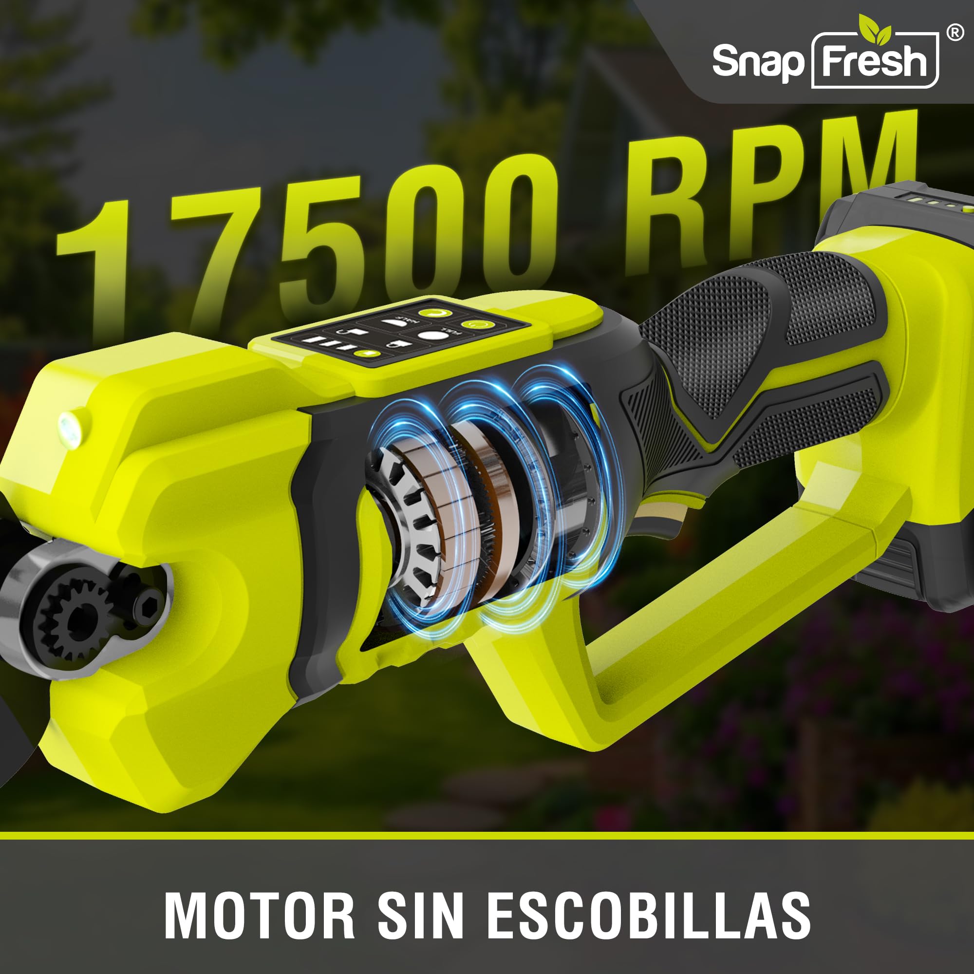 SnapFresh Tijeras de Podar Eléctricas 20V, Sin Escobillas, Diámetro Máx. de Corte de 40 mm, Tijeras de Podar Eléctricas con Batería de 2,0 Ah y Cargador, Hoja SK5 Inalámbrica para Ramas