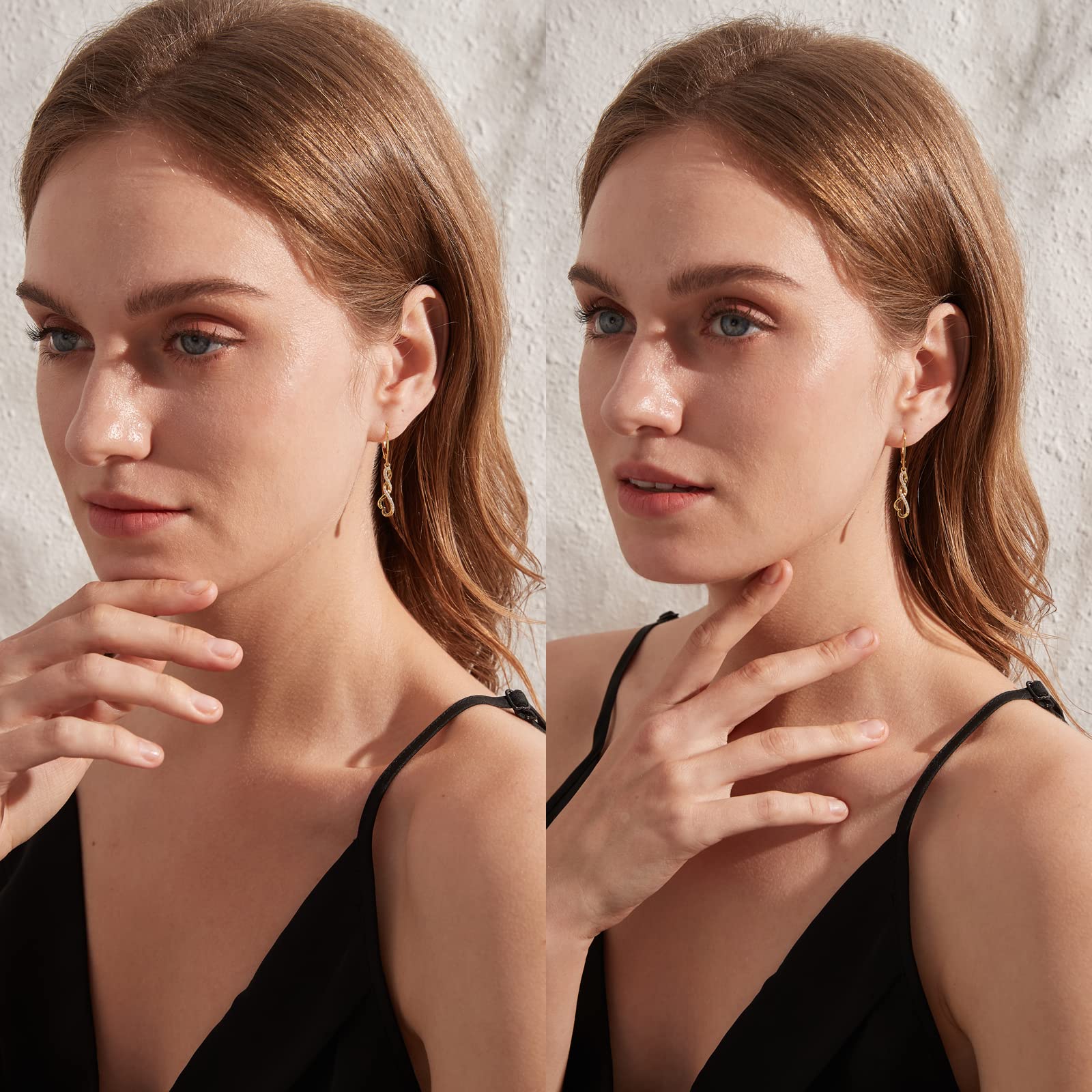 18K Weißgold Plattiert Ohrringe Silber s925 Hängend Damen Simulierter Diamant Hängende Lang Unendlichkeit Infinity Ohrhänger Silber s925 Mit 5AZirkonia Kristall
