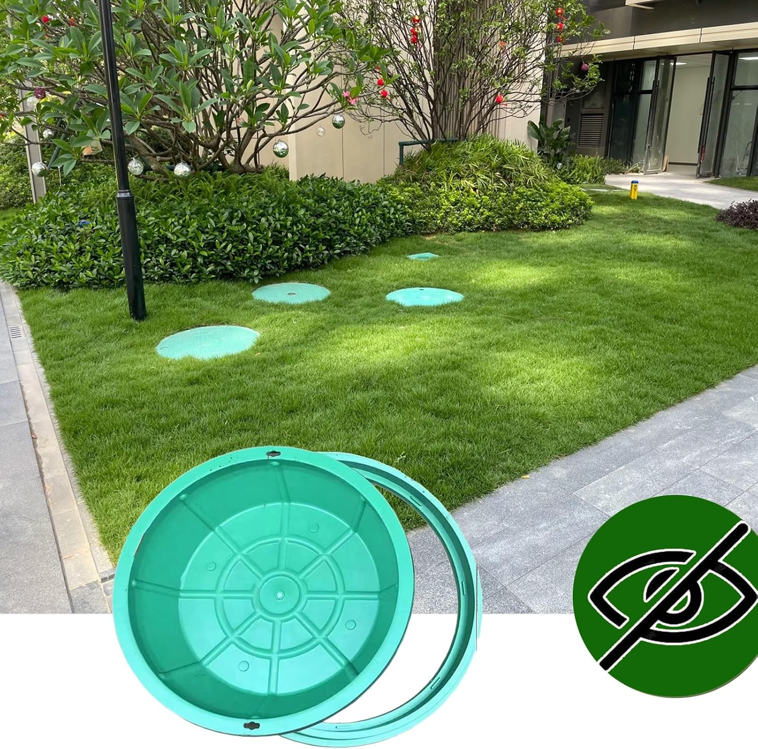 Heavy-Duty Round Septic Tank Lid Removable Invisible Manhole Cover for Yard/ParkEmbedded Inspection Cover Strong Load-Bearing Design (A40*40CM/15.7 * 15.7IN)