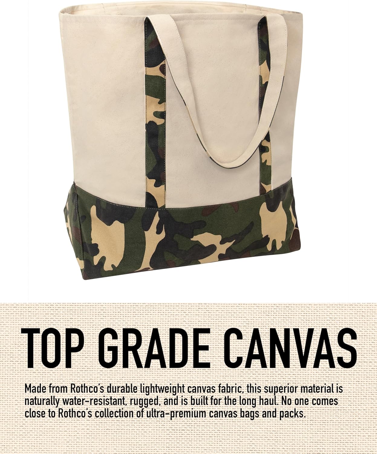 Rothco Large Camo Canvas Tote Bag – Lightweight Reusable Camouflage Grocery Bag