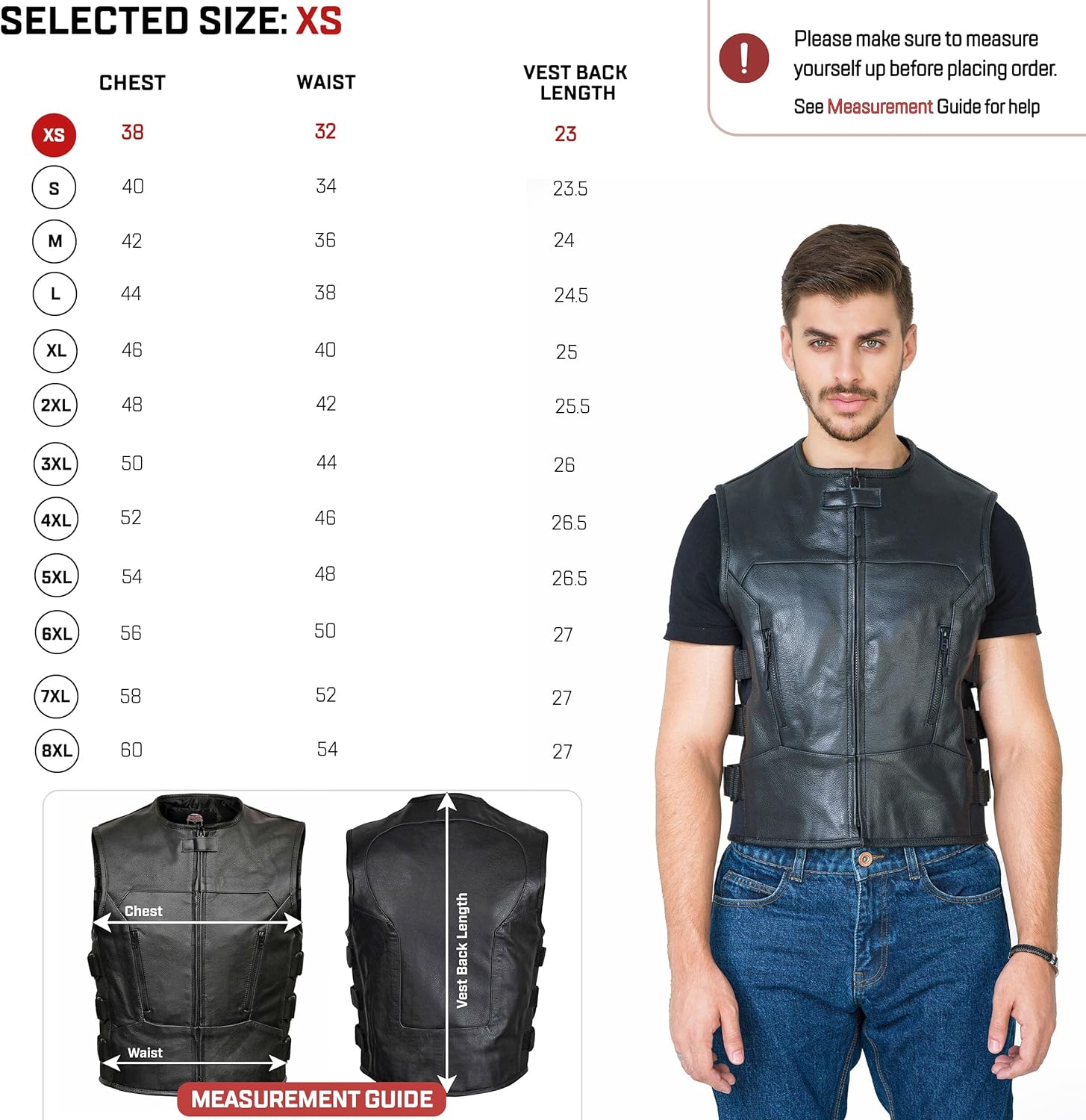 WICKED STOCK Leather Vest Men-Full Black leather Motorcycle Vests for Men - Bulletproof Style Motorcycle Vest- YKK Zippers - Image 2