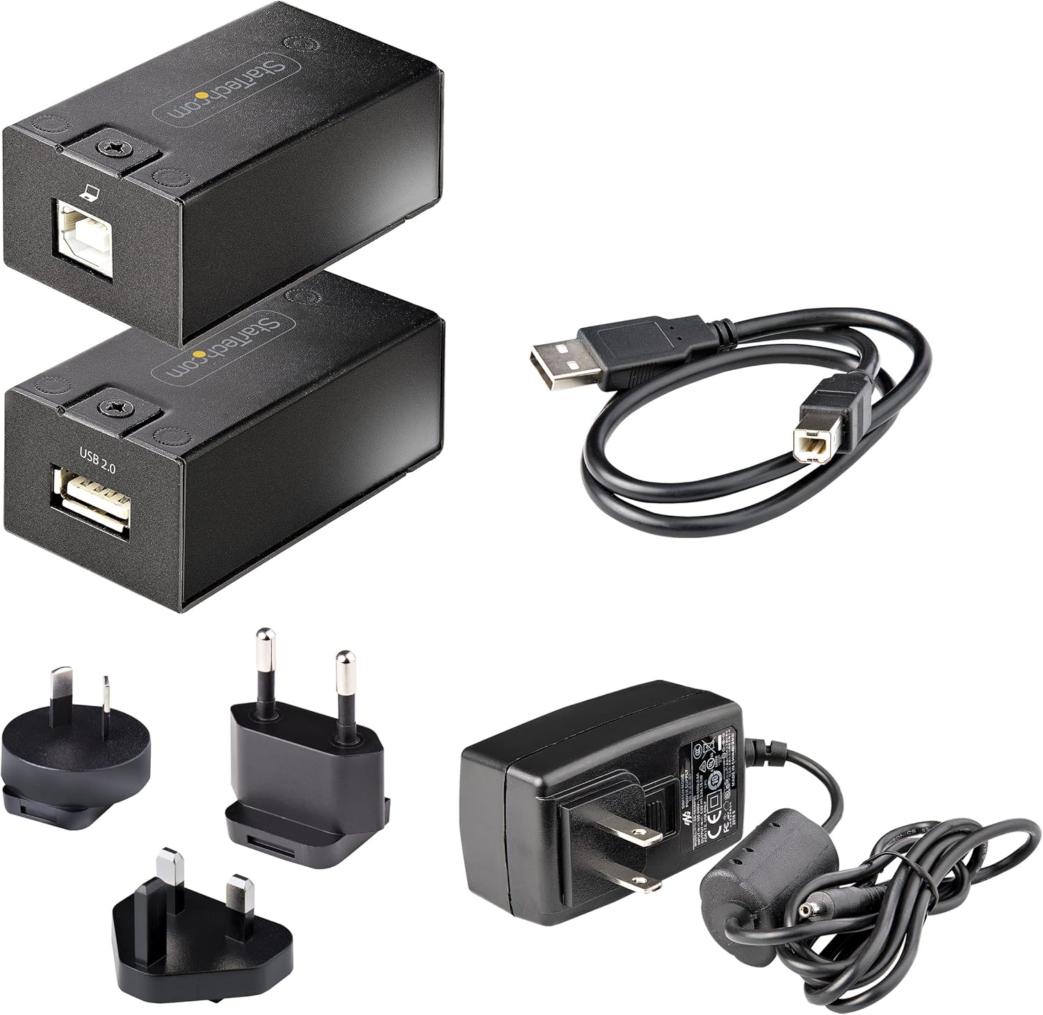 StarTech.com 150m (492ft) USB 2.0 Extender Over Cat5e/Cat6 Ethernet Cable, Externally Powered USB Extender via RJ45/Network Cable, USB Over Ethernet Cable Extender/Adapter, TAA (C15012-USB-EXTENDER)