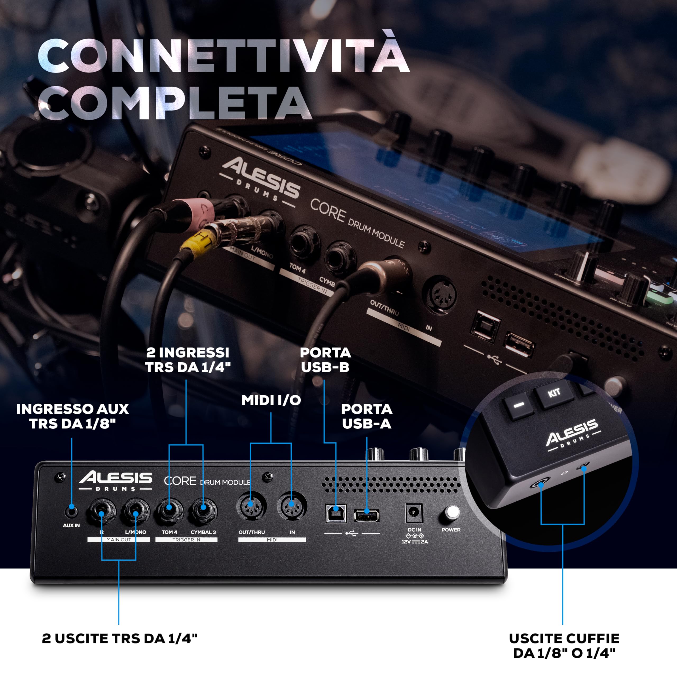 Alesis Strata Core Batteria Elettronica | Rullante Dual-Zone 12", 3 Tom Dual-Zone, Cassa 8", Piatti ARC Tripla-Zona, Hi-Hat Magnetico, Motore BFD, 370+ Pezzi Kit