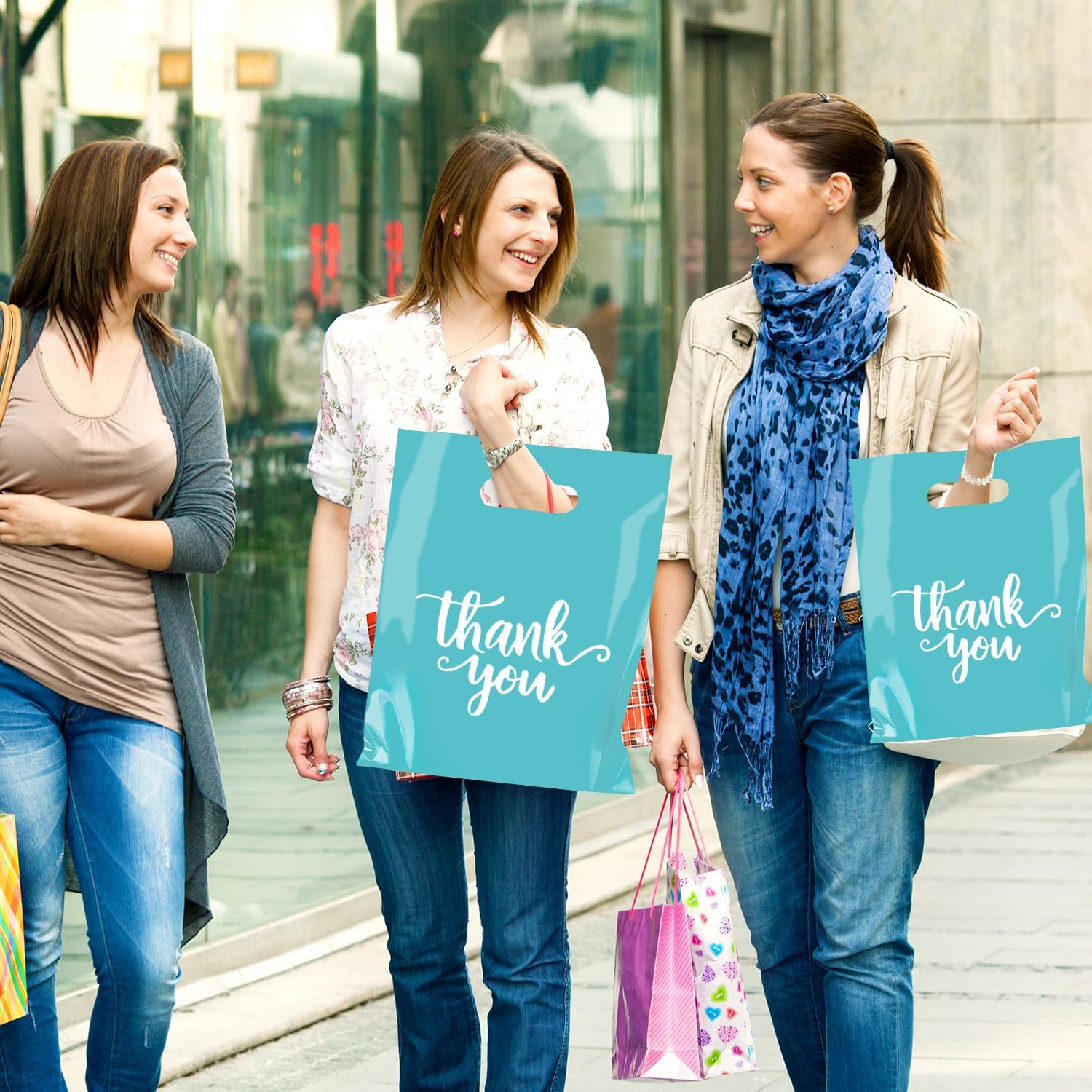 300 Pcs Thank You Bags- Teal Shopping Bags for Small Business - 3 Size Plastic Retail Merchandise Bag with Handle for Store Boutique - Wedding Party Goodie Bulk Turquoise - Image 6