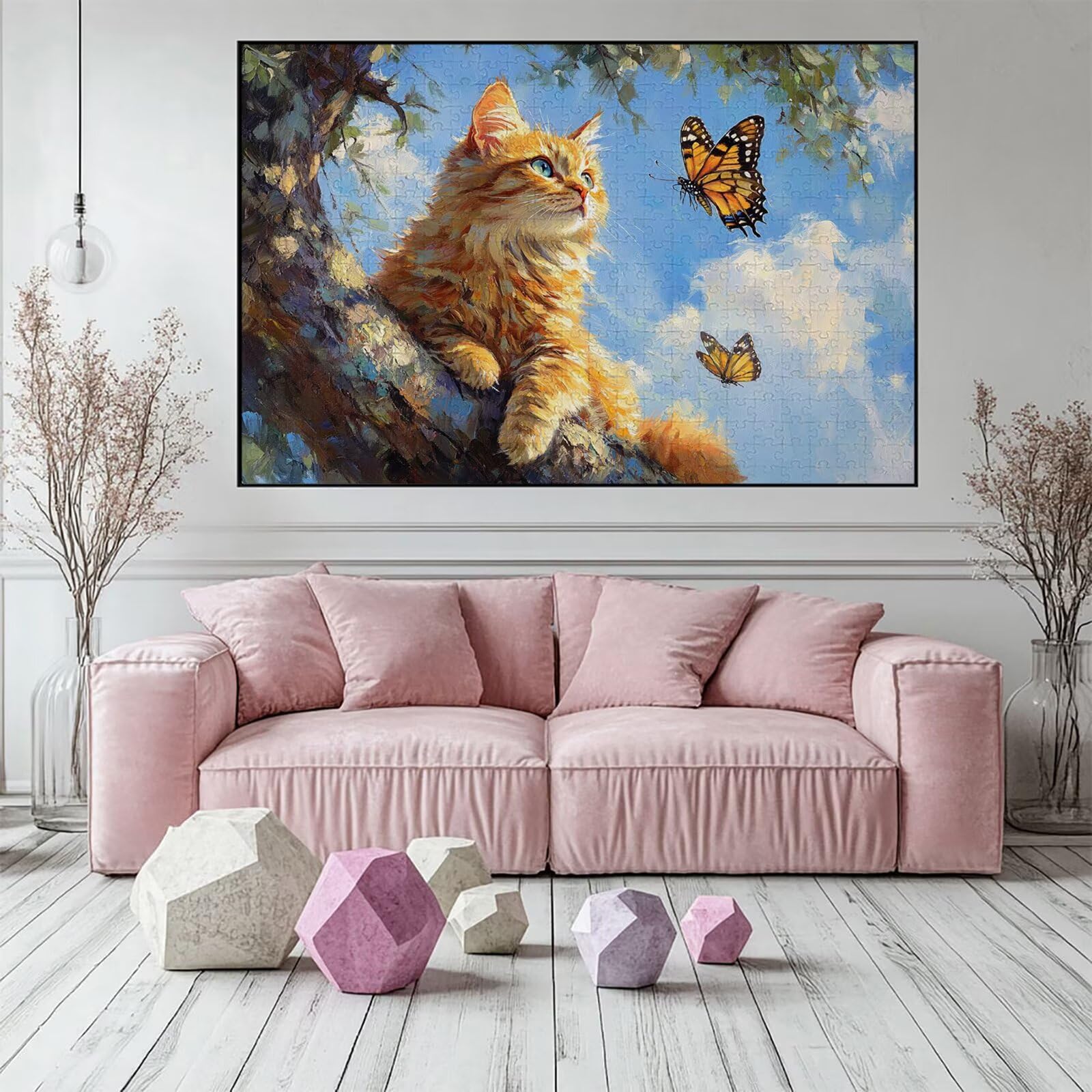 Puzzle 3000 elementów kot puzzle dorosły motyl 122 x 81 cm unikalne rzemiosło klasyczne 3D drewniana układanka do rodzinnych gier biznesowych, układanka zrób to sam do dekoracji ścian domu, prezenty C